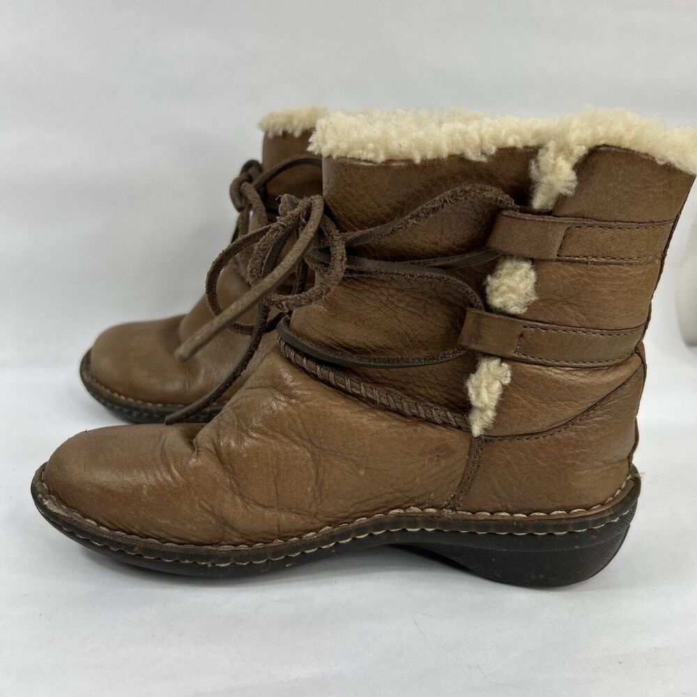 Ugg Boots Women 5 Caspia Ankle Short Sheepskin Winter Brown Leather Lace Up 1932 - Picture 4 of 15